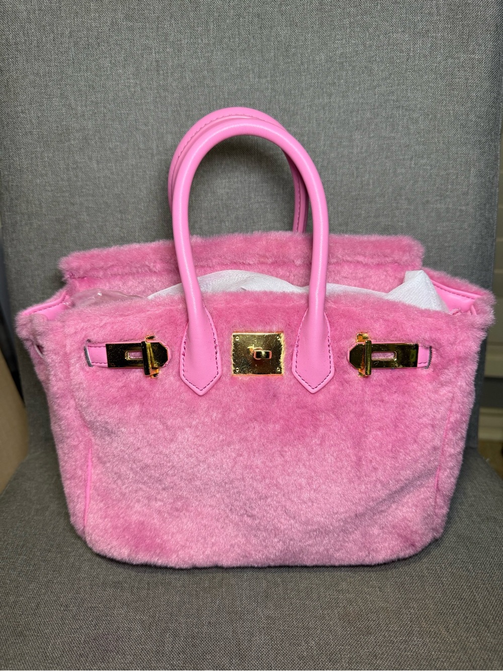 Pink fuzzy bag